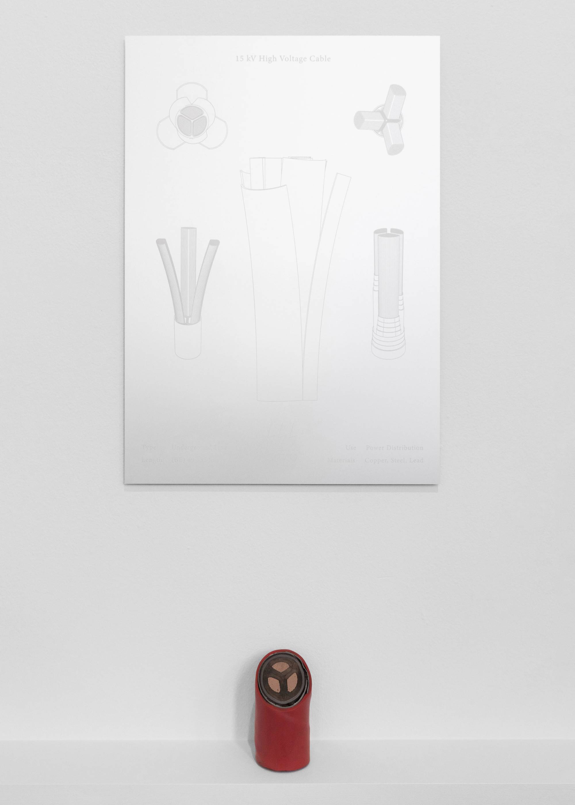 15 kV underground cable sample, Copper, Steel, Lead, Plastic. Drawing on aluminium.